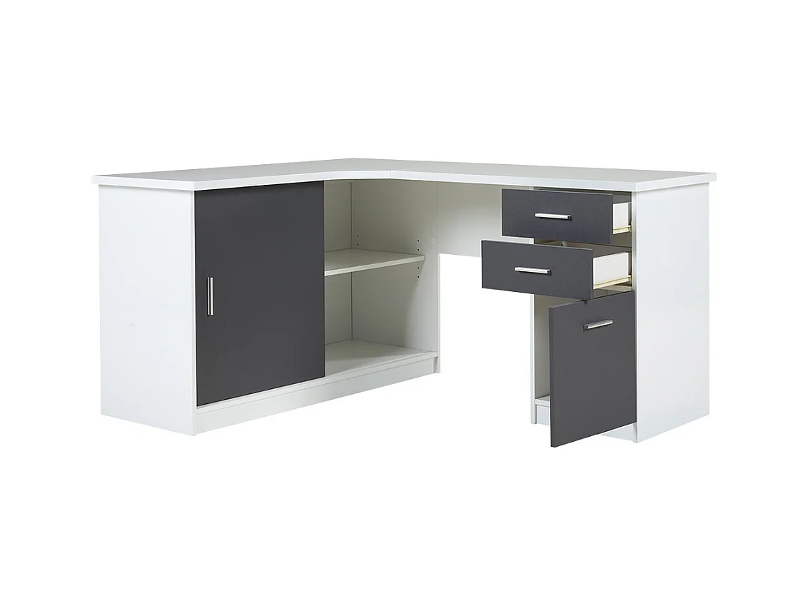 Hoekbureau NORWY - 2 deuren & 2 laden - MDF blad met granieteffect