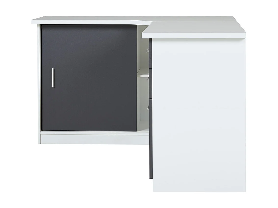 Bureau d'angle NORWY - 2 portes & 2 tiroirs - Blanc & Gris