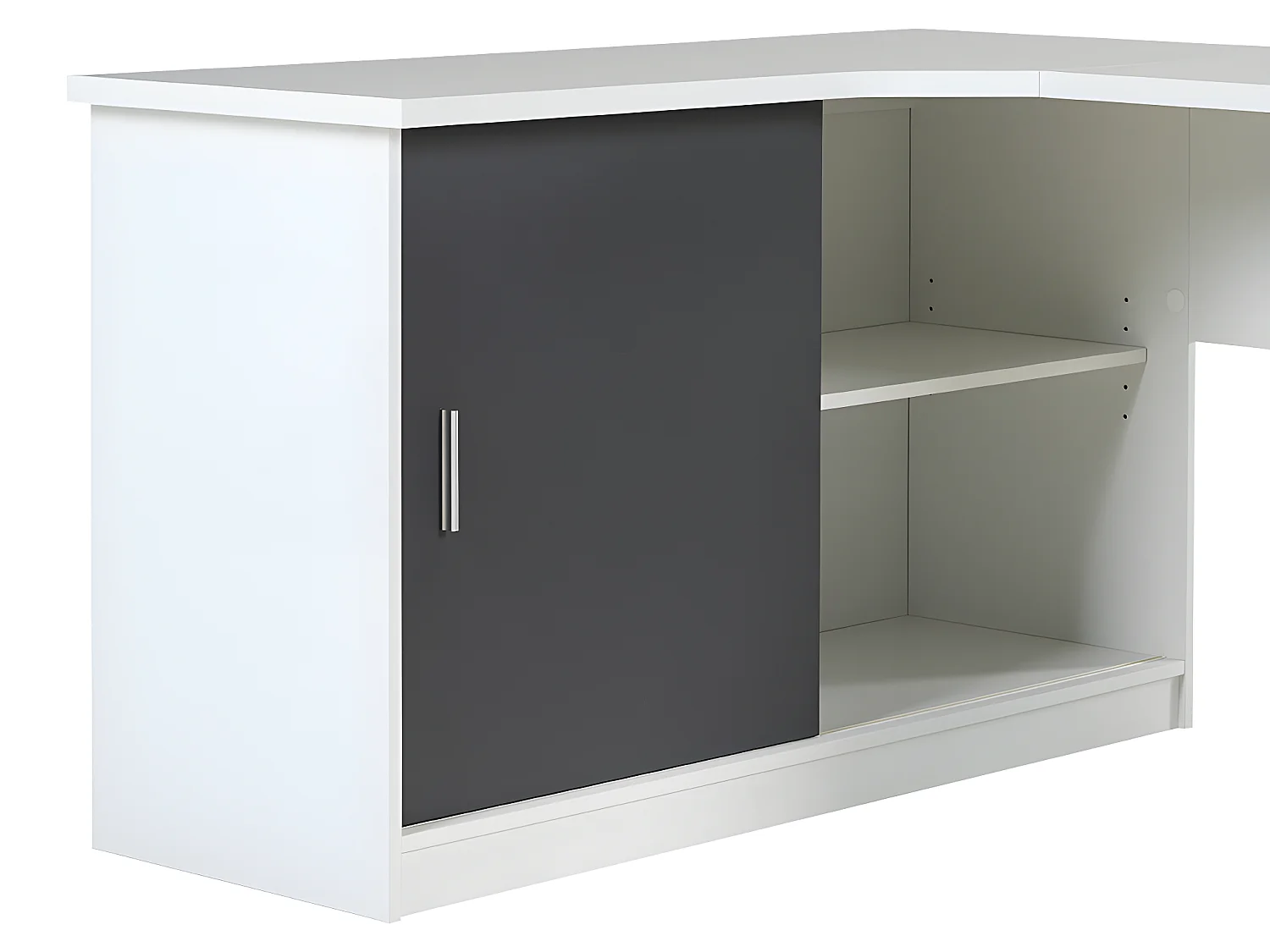 Bureau d'angle NORWY - 2 portes & 2 tiroirs - Blanc & Gris