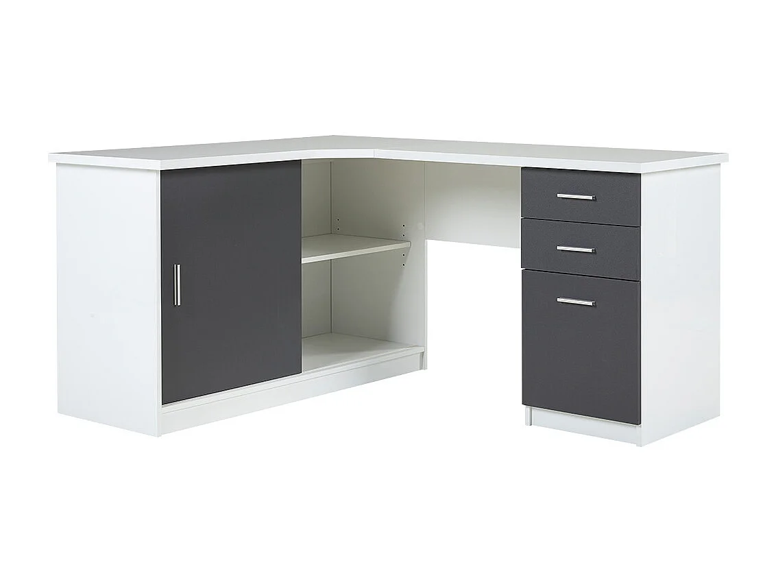 Bureau d'angle NORWY - 2 portes & 2 tiroirs - Blanc & Gris