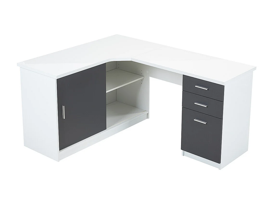 Bureau d'angle NORWY - 2 portes & 2 tiroirs - Blanc & Gris