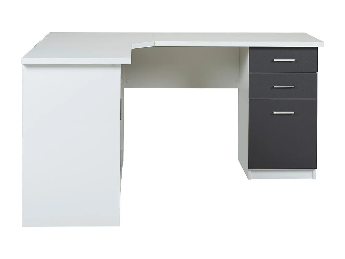 Bureau d'angle NORWY - 2 portes & 2 tiroirs - Blanc & Gris