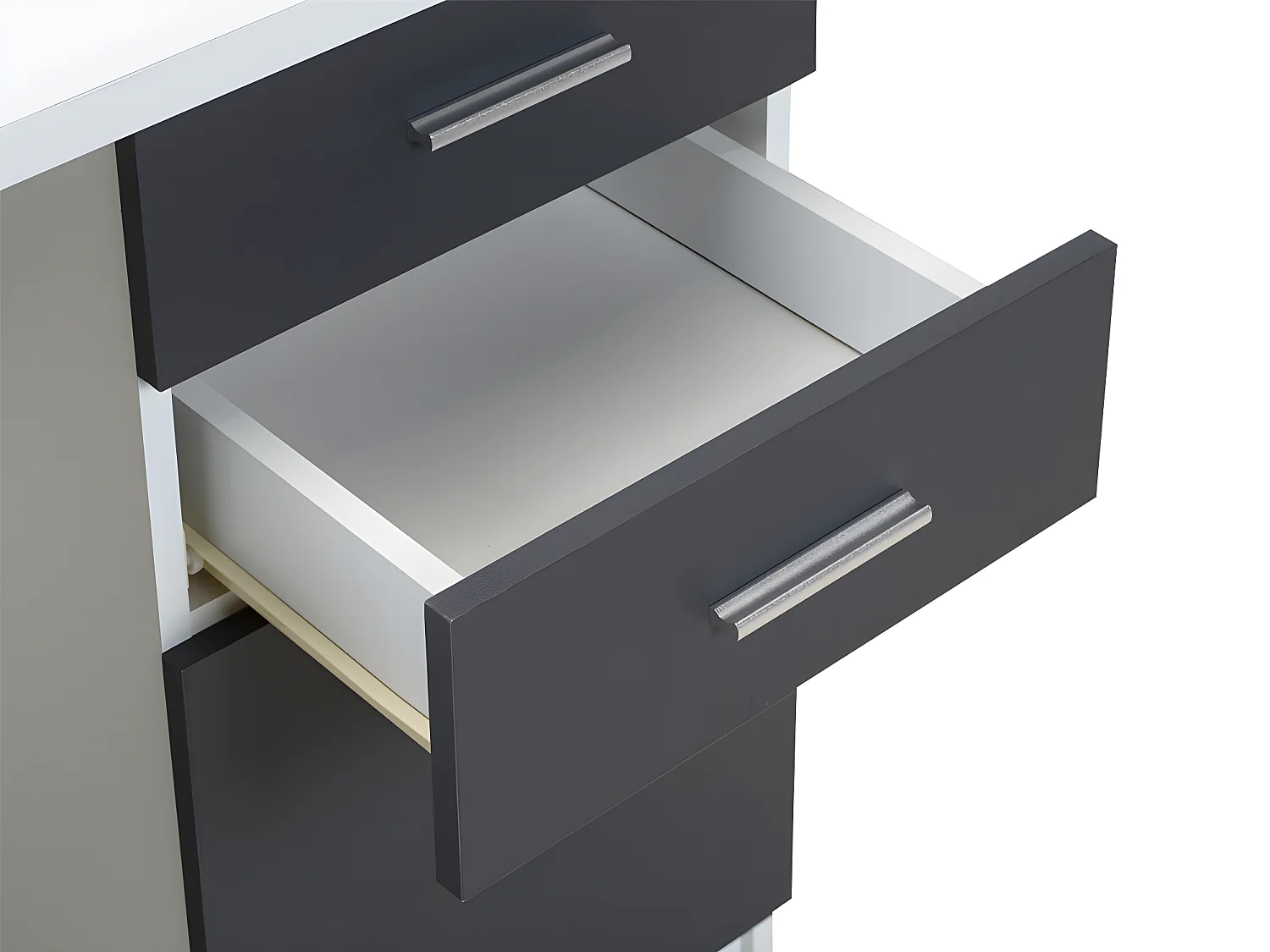 Bureau d'angle NORWY - 2 portes & 2 tiroirs - Blanc & Gris