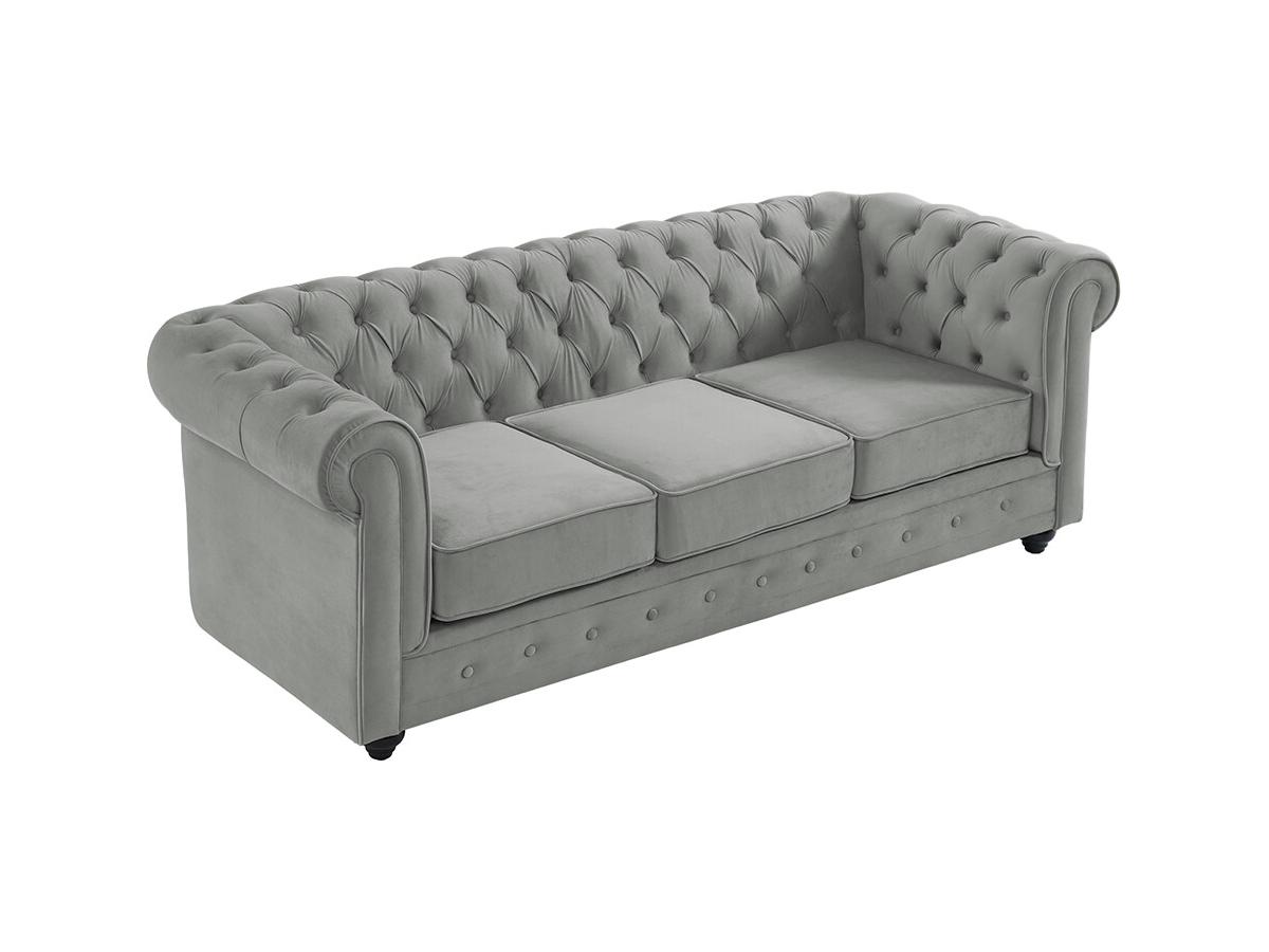 Sofa 3-Sitzer - Samt - Hellgrau - CHESTERFIELD günstig online kaufen