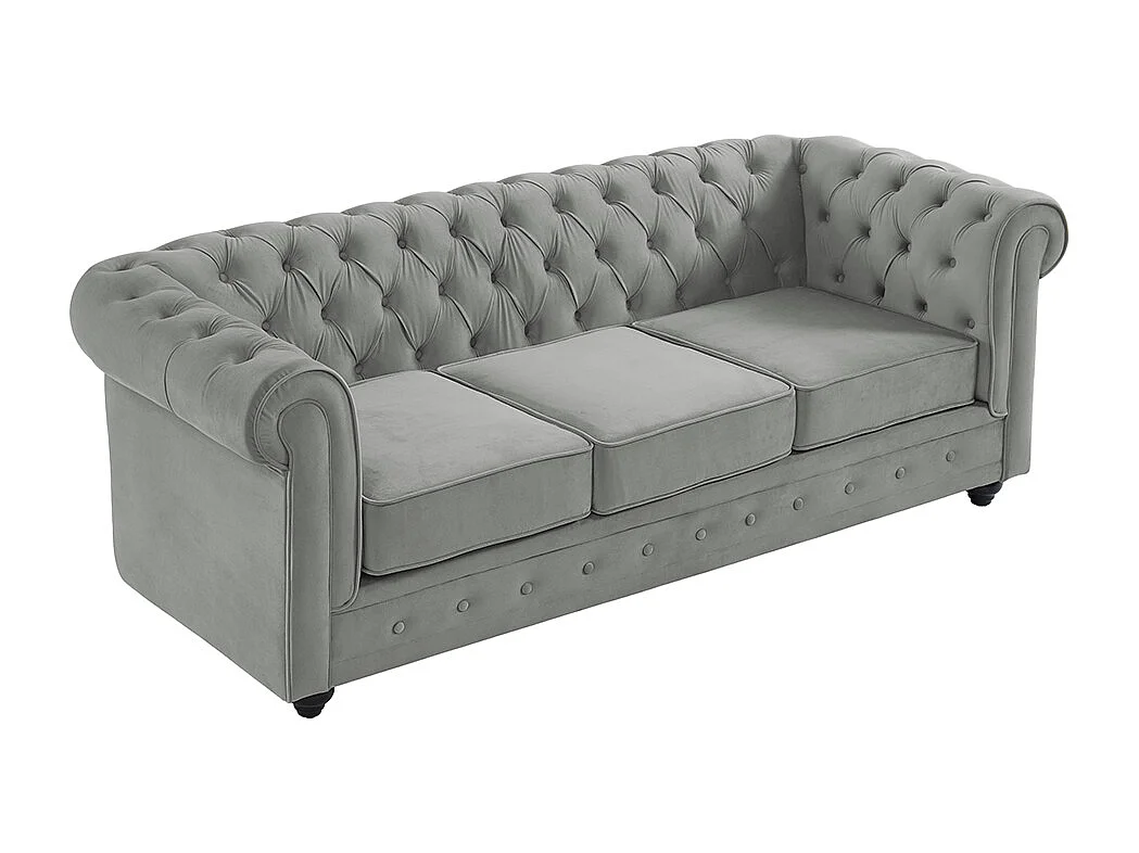 Canapé 3 places CHESTERFIELD - Velours gris clair