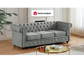 3-seters sofa i lys grå kordfløyel CHESTERFIELD