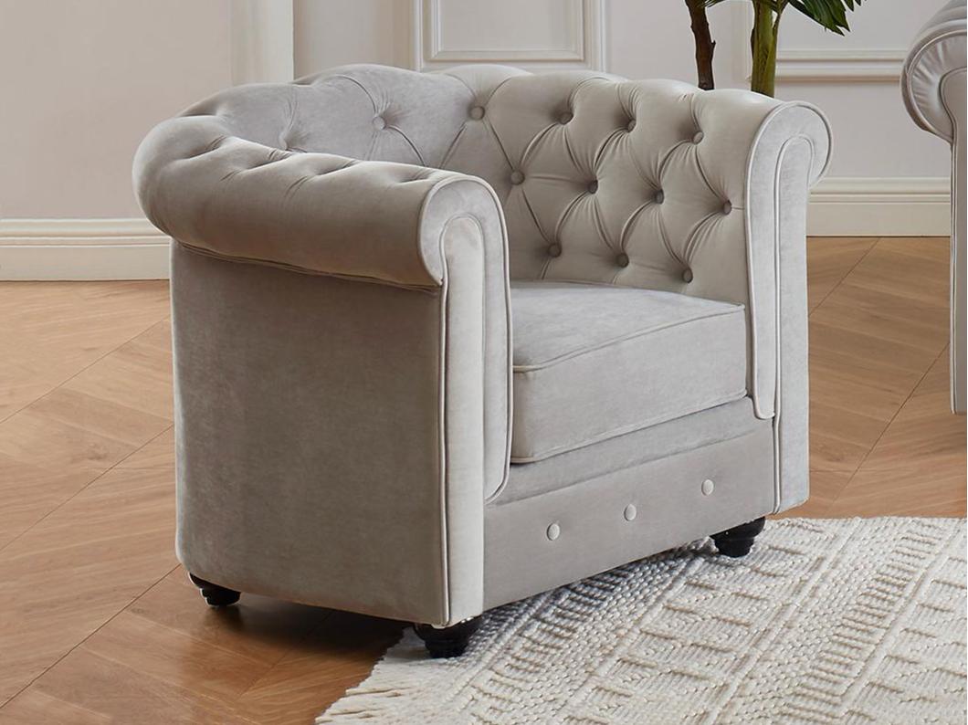 Fauteuil CHESTERFIELD - velours - lichtgrijs