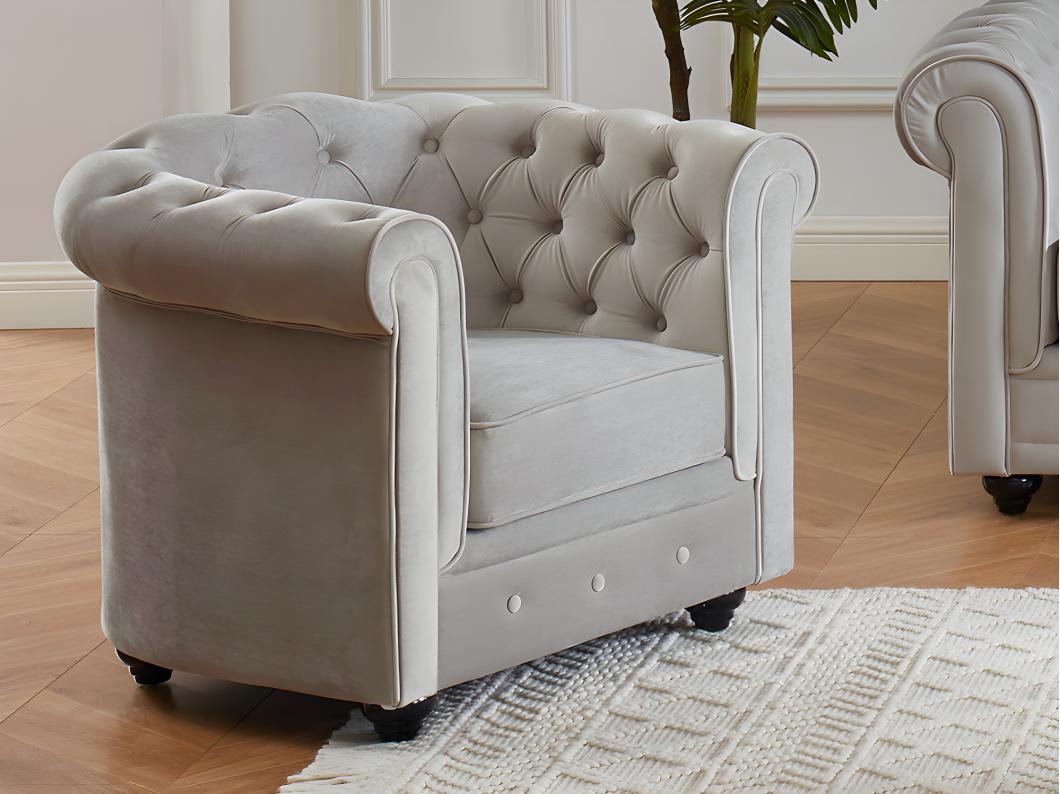 Sessel - Samt - Hellgrau - CHESTERFIELD
