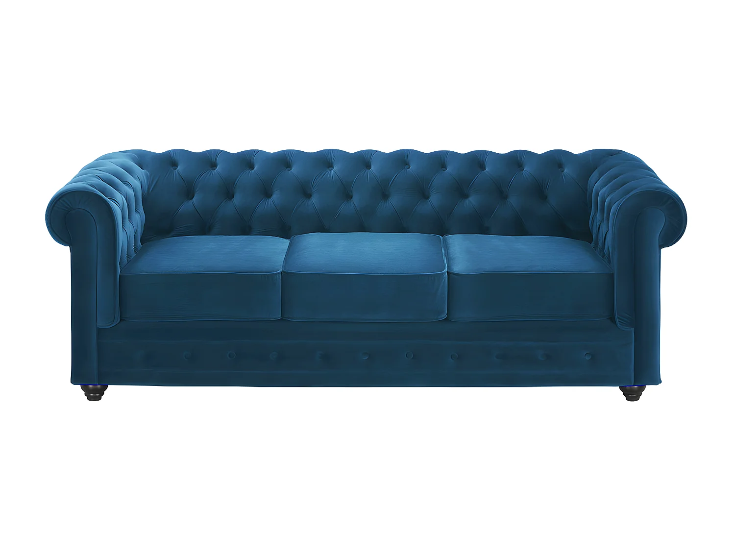Canapé 3 places CHESTERFIELD - Velours bleu canard