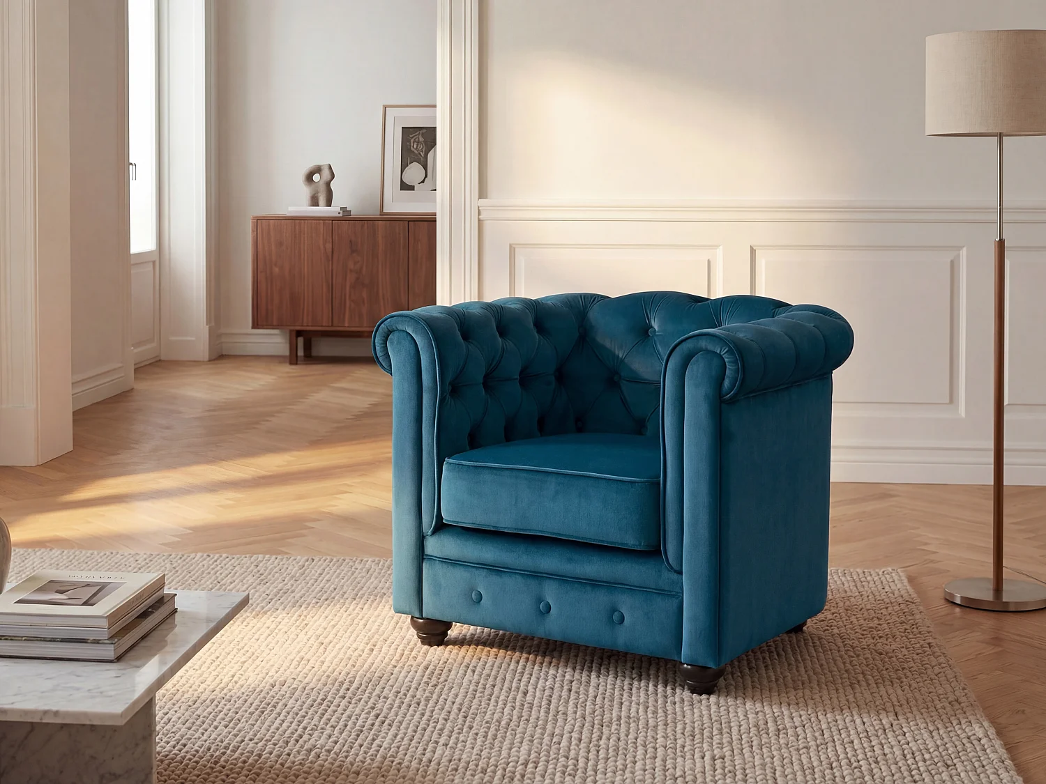 Sessel - Samt - Grünblau - CHESTERFIELD