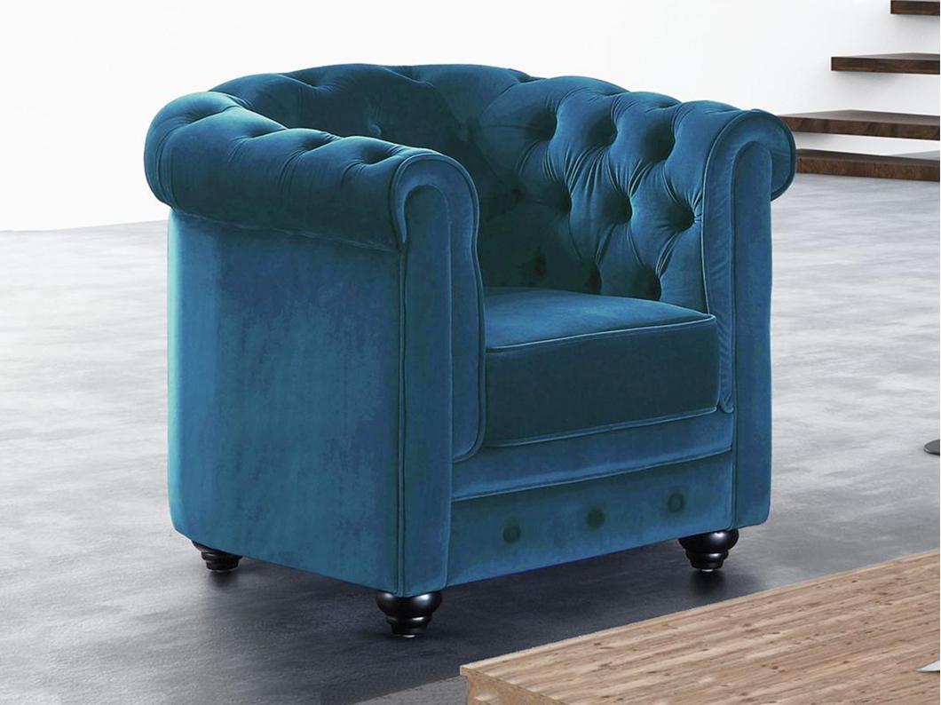 Sessel - Samt - Grünblau - CHESTERFIELD