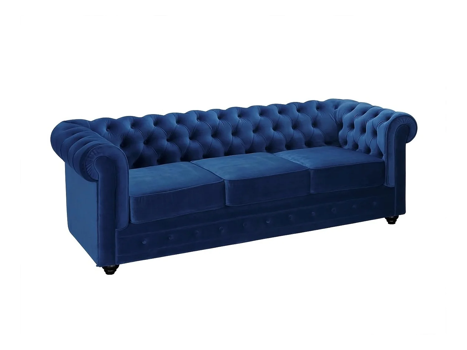 Canapé 3 places CHESTERFIELD - Velours bleu roi