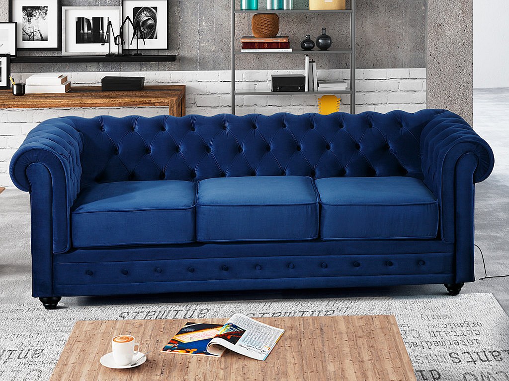 Sofa 3-Sitzer - Samt - Dunkelblau - CHESTERFIELD günstig online kaufen