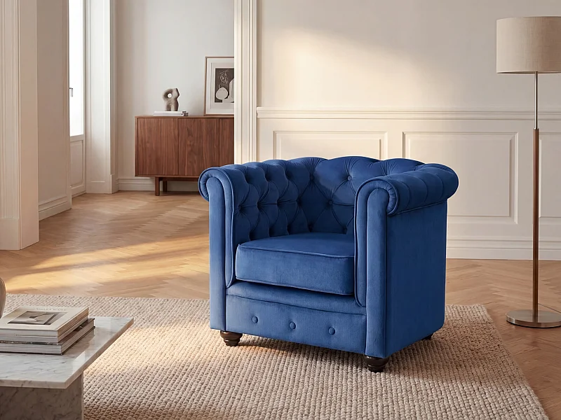 Fauteuil CHESTERFIELD - Velours bleu roi