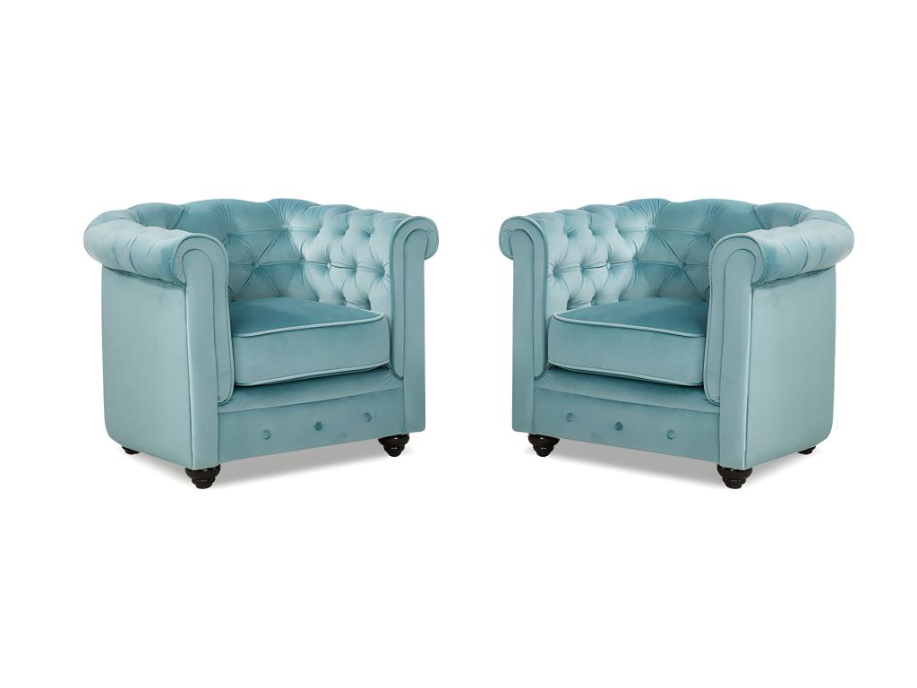 Sessel 2er-Set CHESTERFIELD - Samt - Hellblau