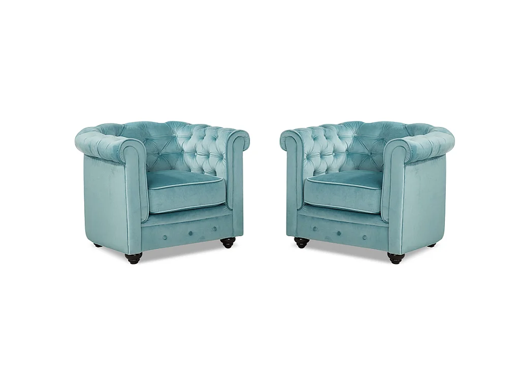 Sessel 2er-Set - Samt - Hellblau - CHESTERFIELD