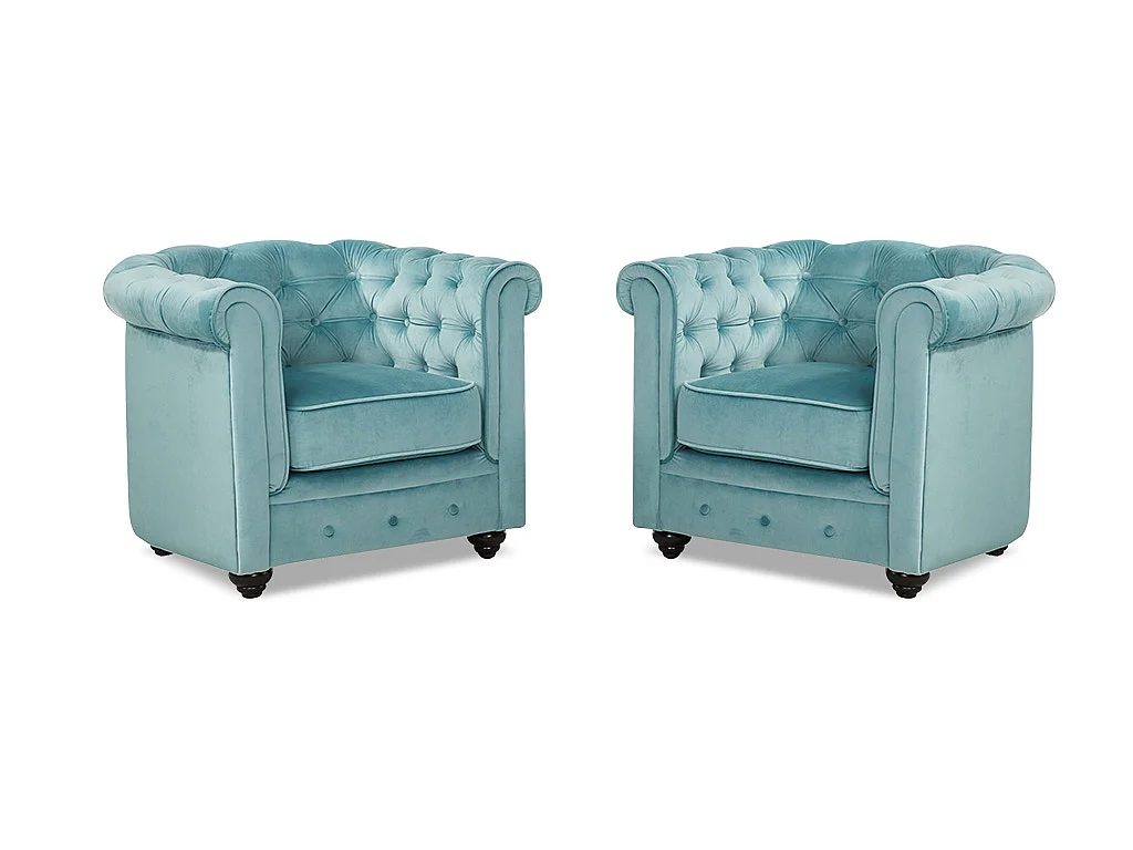 Sessel 2er-Set - Samt - Hellblau - CHESTERFIELD