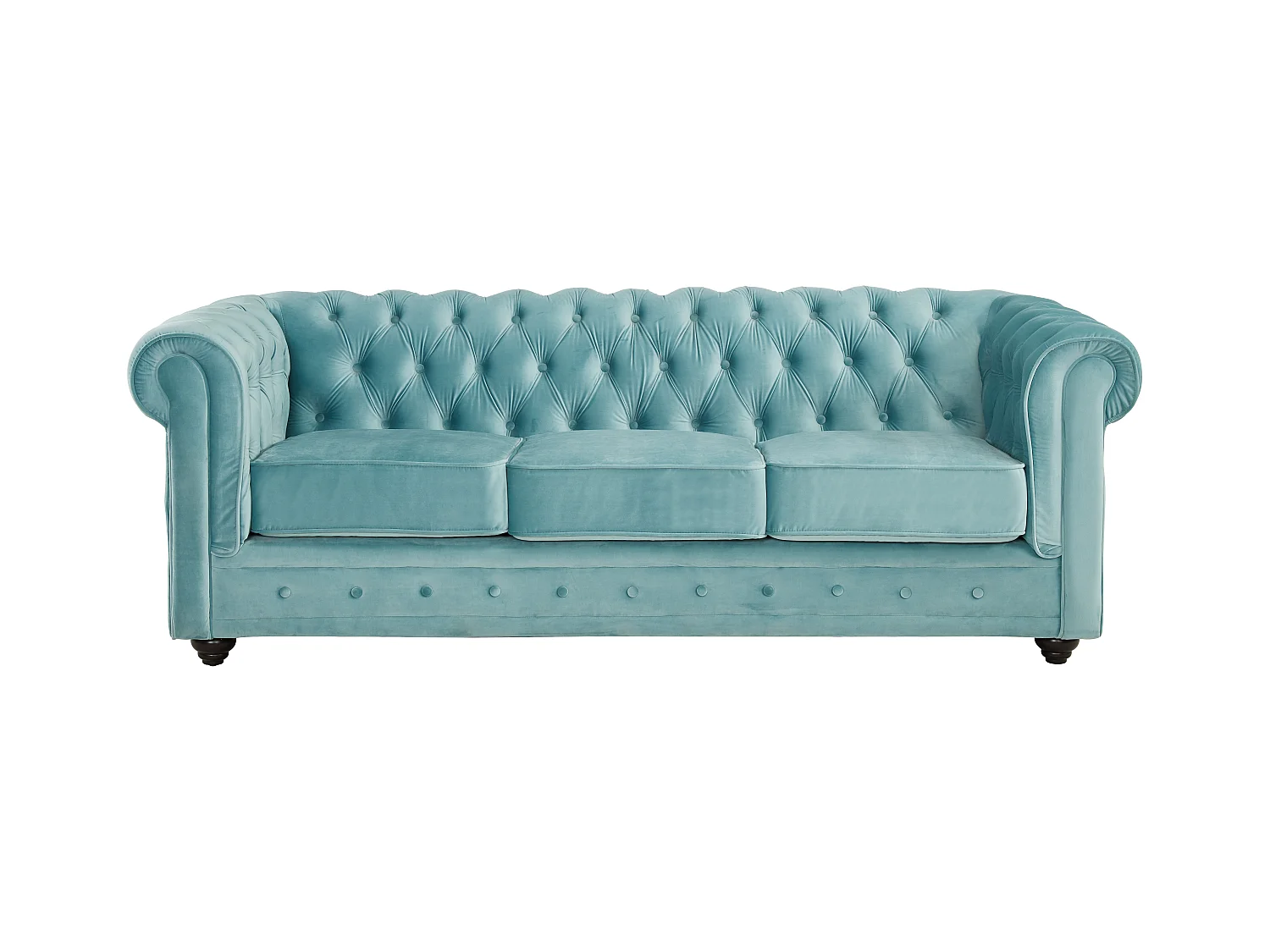 Canapé 3 places et fauteuil CHESTERFIELD - Velours bleu pastel