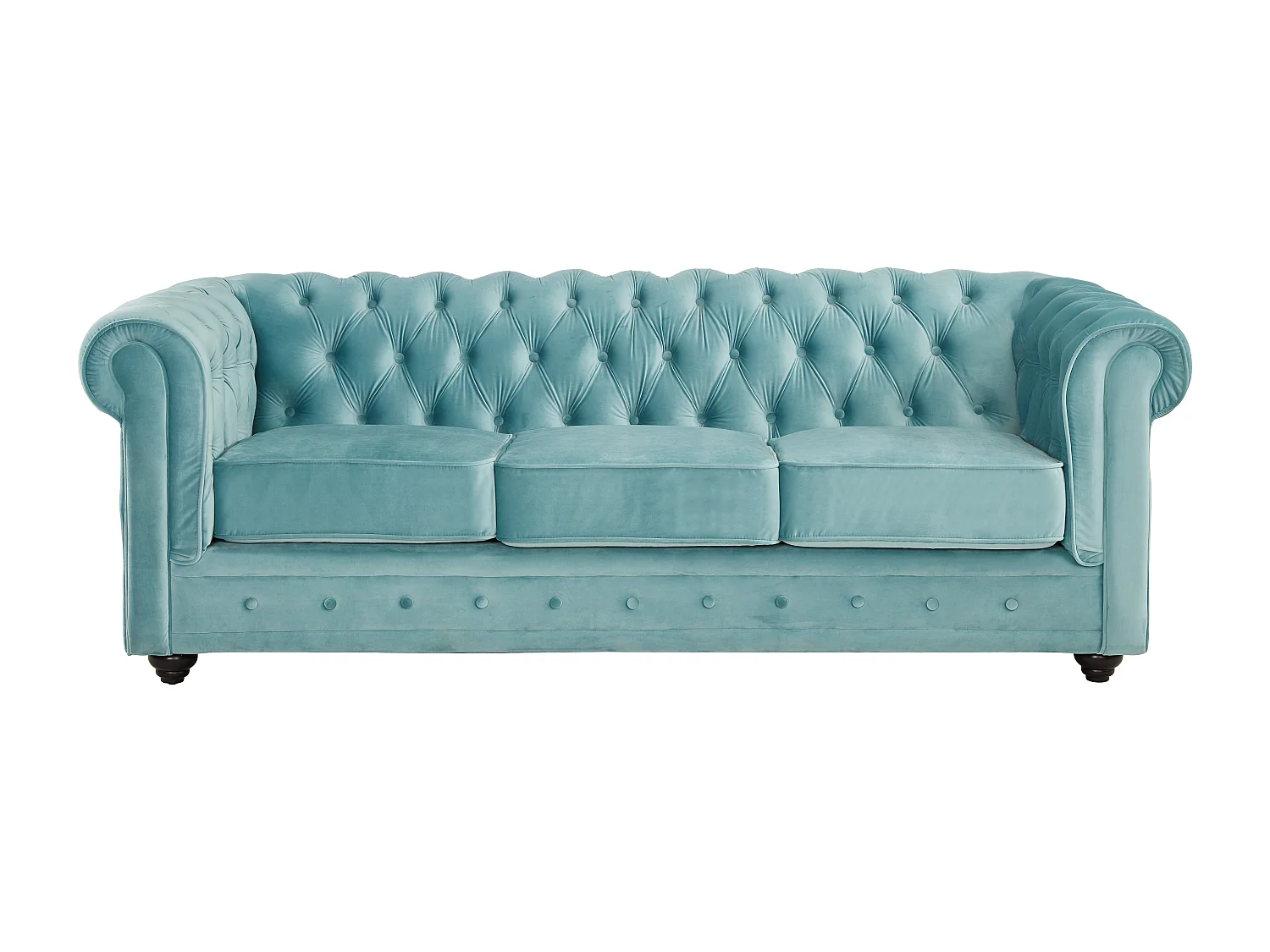 Sofá 3 plazas y sillón de terciopelo CHESTERFIELD - Azul pastel