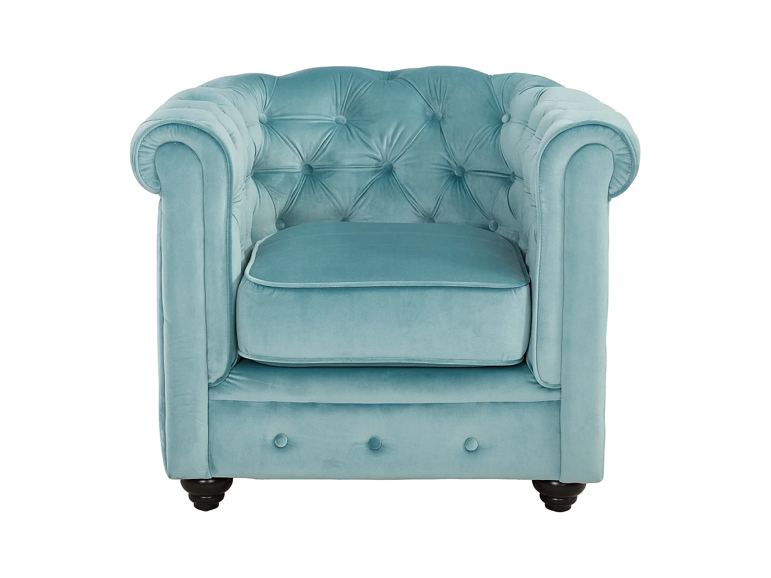 Sofá 3 plazas y sillón de terciopelo CHESTERFIELD - Azul pastel