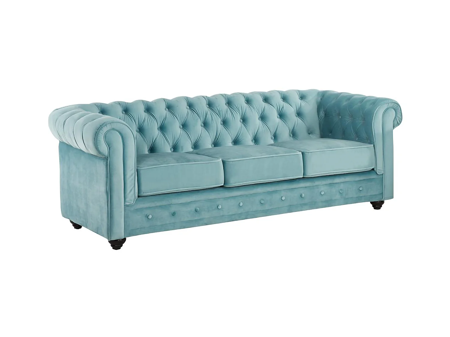 Couchgarnitur 3+1+1 - Samt - Hellblau - CHESTERFIELD