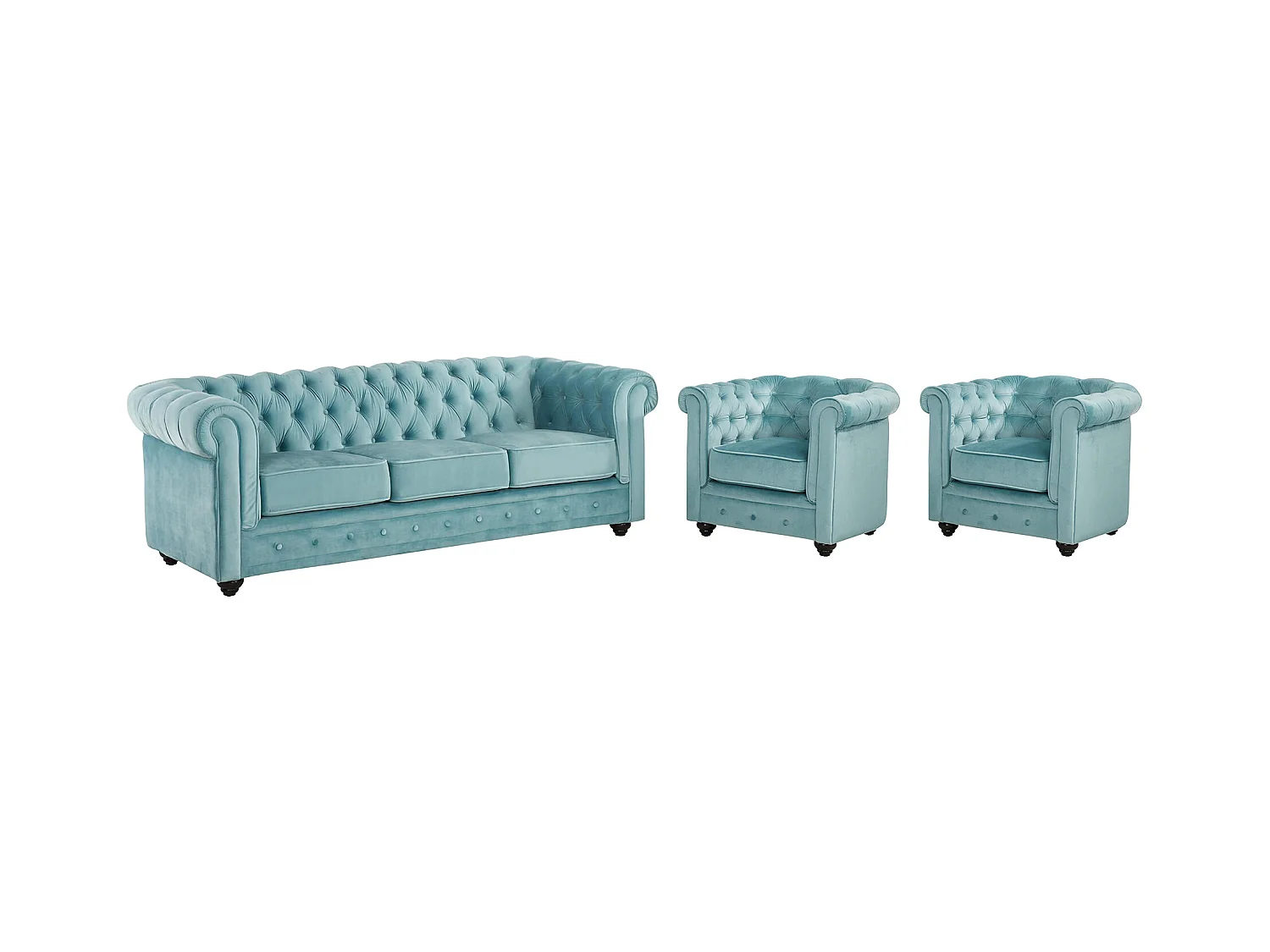 Couchgarnitur 3+1+1 - Samt - Hellblau - CHESTERFIELD