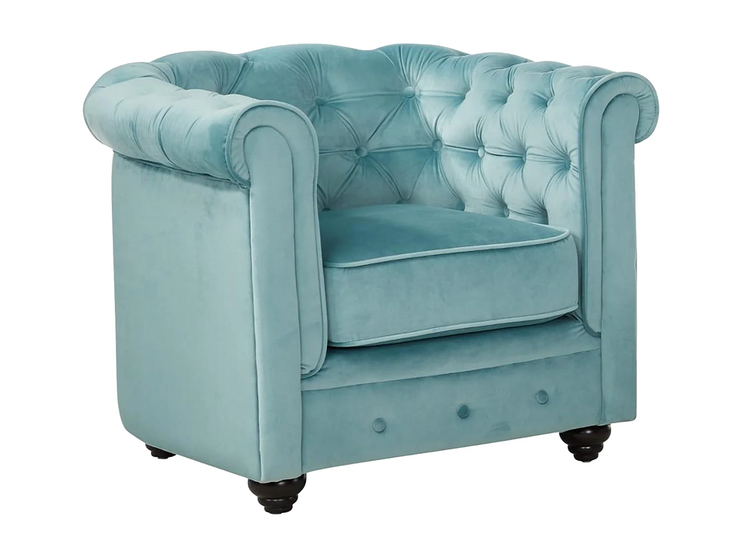 Canapé 3 places et 2 fauteuils CHESTERFIELD - Velours bleu pastel