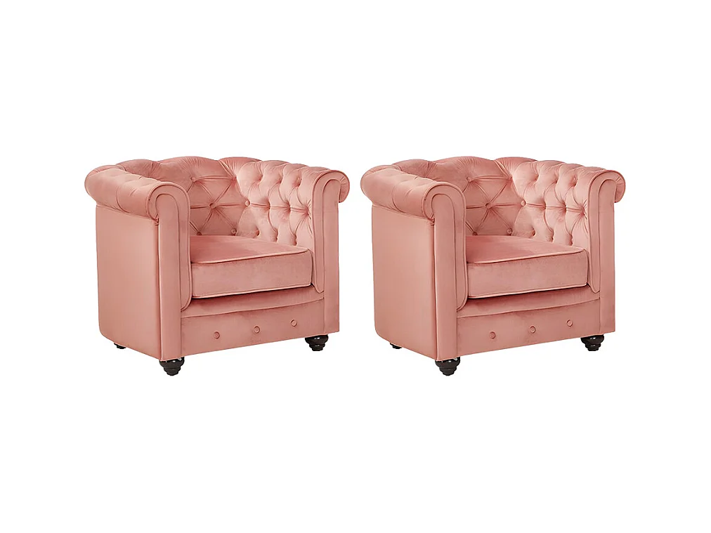 Sessel 2er-Set - Samt - Rosa - CHESTERFIELD