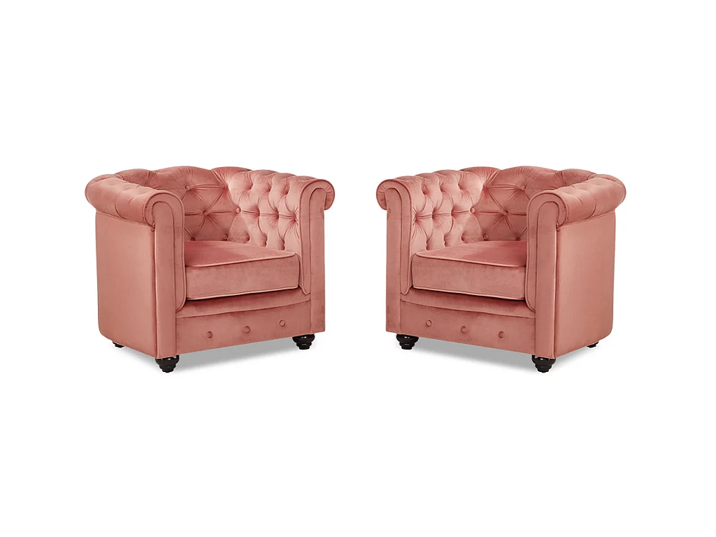 Sessel 2er-Set - Samt - Rosa - CHESTERFIELD