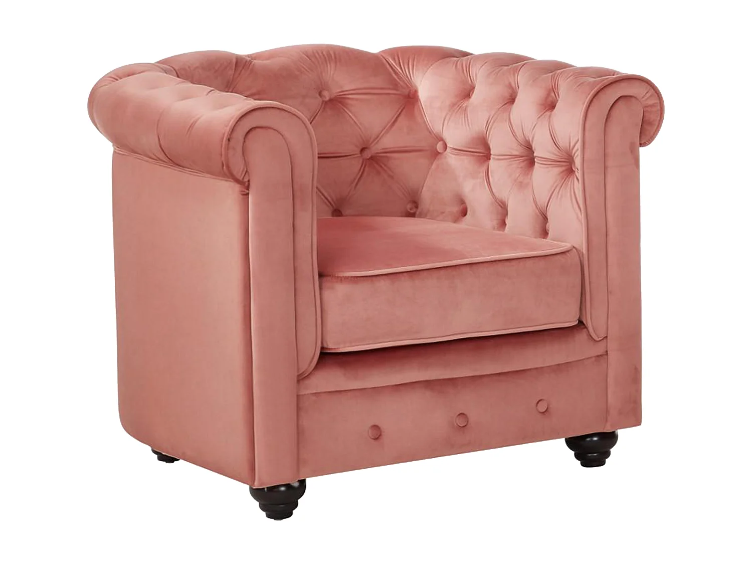 Lot de 2 Fauteuils CHESTERFIELD - Velours rose pastel