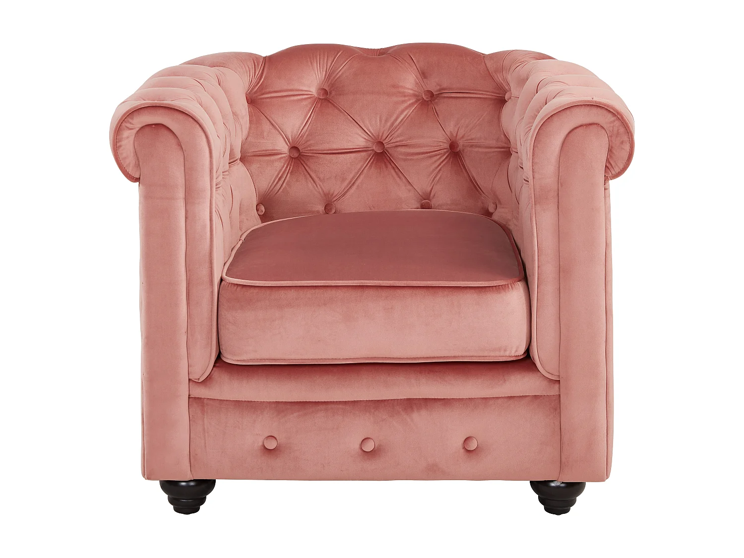 Lot de 2 Fauteuils CHESTERFIELD - Velours rose pastel