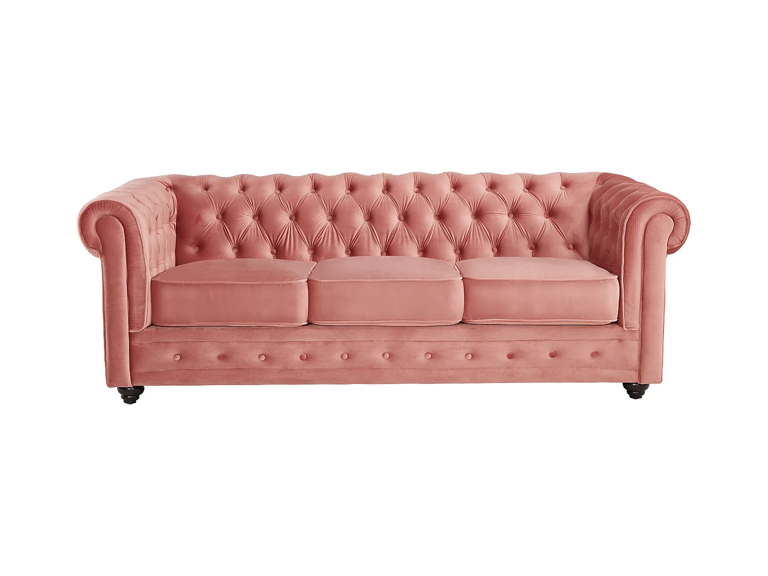 Canapé 3 places et fauteuil CHESTERFIELD - Velours rose pastel