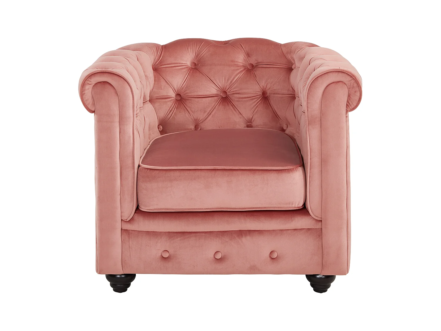 Canapé 3 places et fauteuil CHESTERFIELD - Velours rose pastel