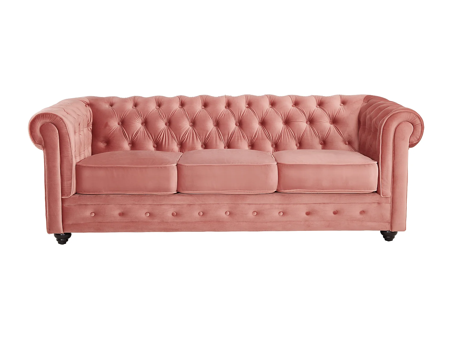 Canapé 3 places et fauteuil CHESTERFIELD - Velours rose pastel