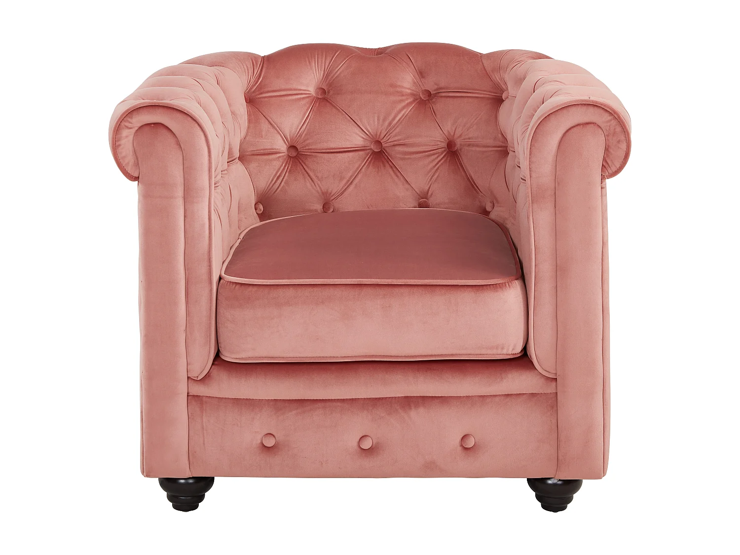 Canapé 3 places et fauteuil CHESTERFIELD - Velours rose pastel