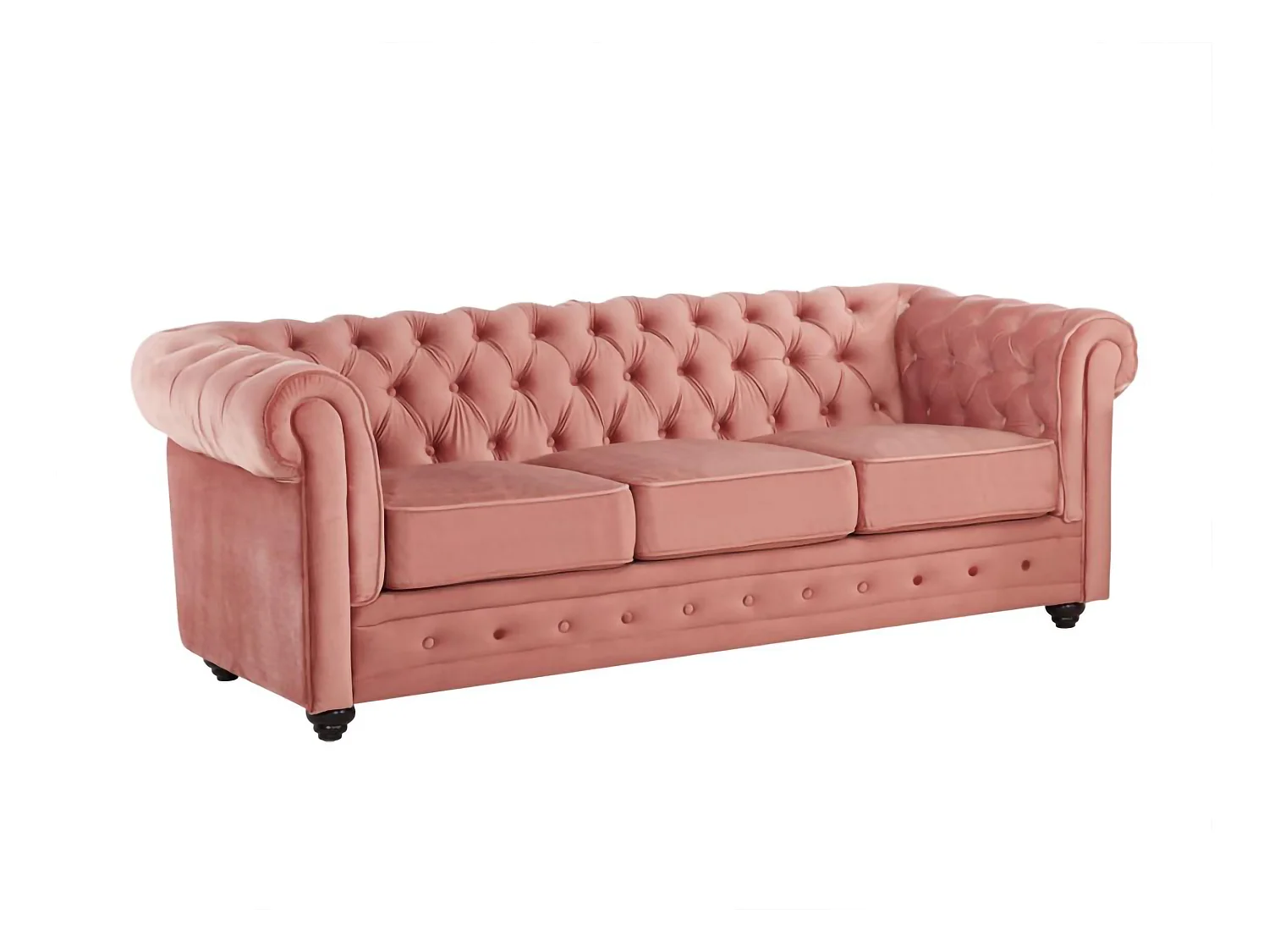 Canapé 3 places et 2 fauteuils CHESTERFIELD - Velours rose pastel