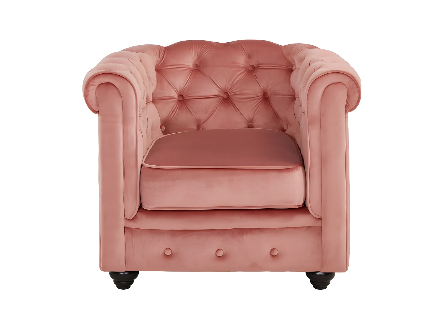 Canapé 3 places et 2 fauteuils CHESTERFIELD - Velours rose pastel