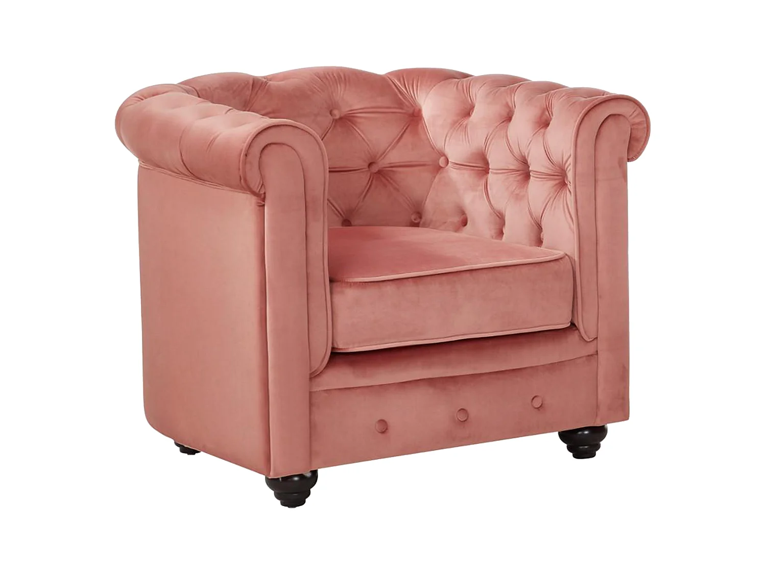 Canapé 3 places et 2 fauteuils CHESTERFIELD - Velours rose pastel