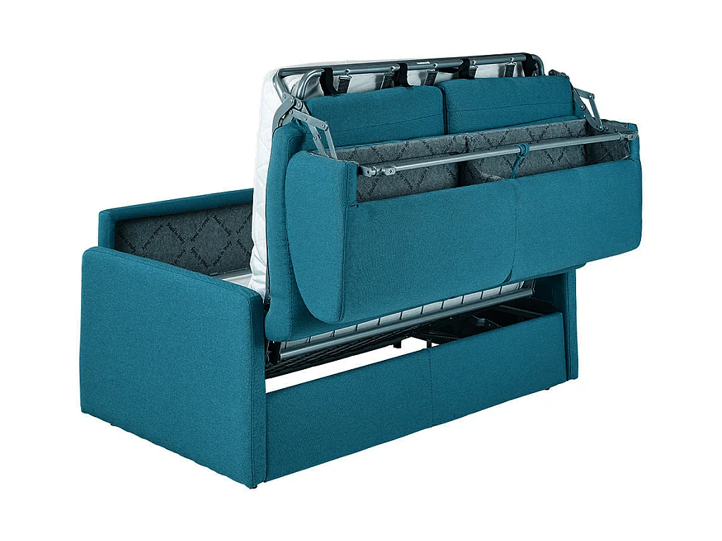 Canapé 2 places convertible express en tissu bleu turquoise - Couchage 120 cm - Matelas 14 cm CALIFE