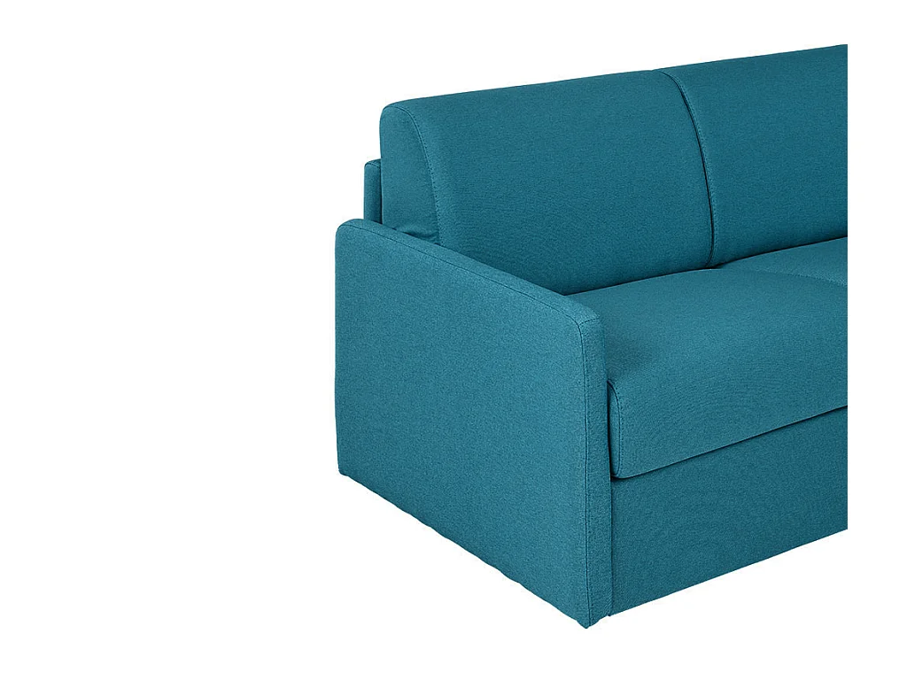 Canapé 2 places convertible express en tissu bleu turquoise - Couchage 120 cm - Matelas 14 cm CALIFE