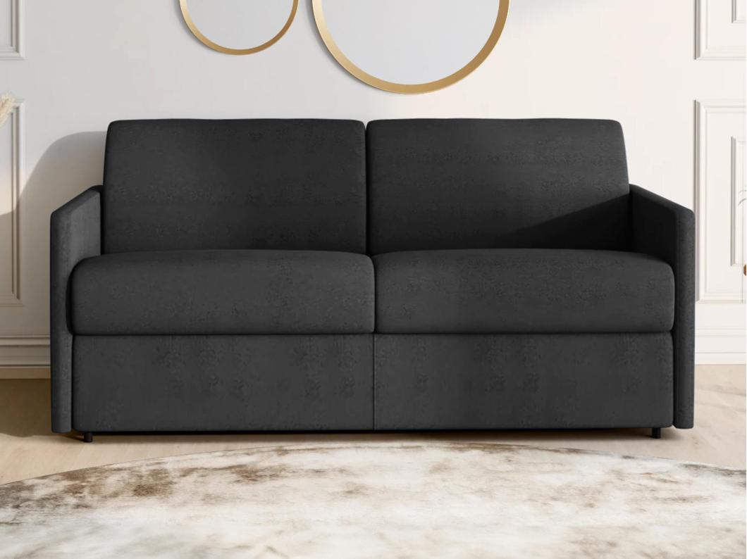 Canapé 4 places convertible express en tissu gris - Couchage 160 cm - Matelas 14 cm CALIFE