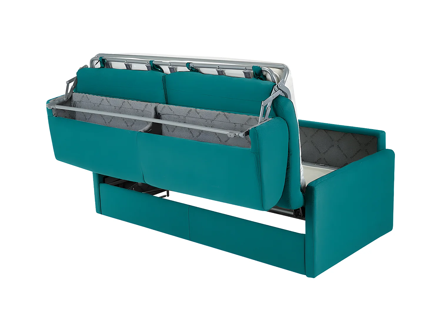 Kanapa 4-osobowa z ekspresowym mechanizmem rozkładania z tkaniny CALIFE - Kolor: turkusowy - Wymiary miejsca do spania: 160 cm - Materac 14 cm