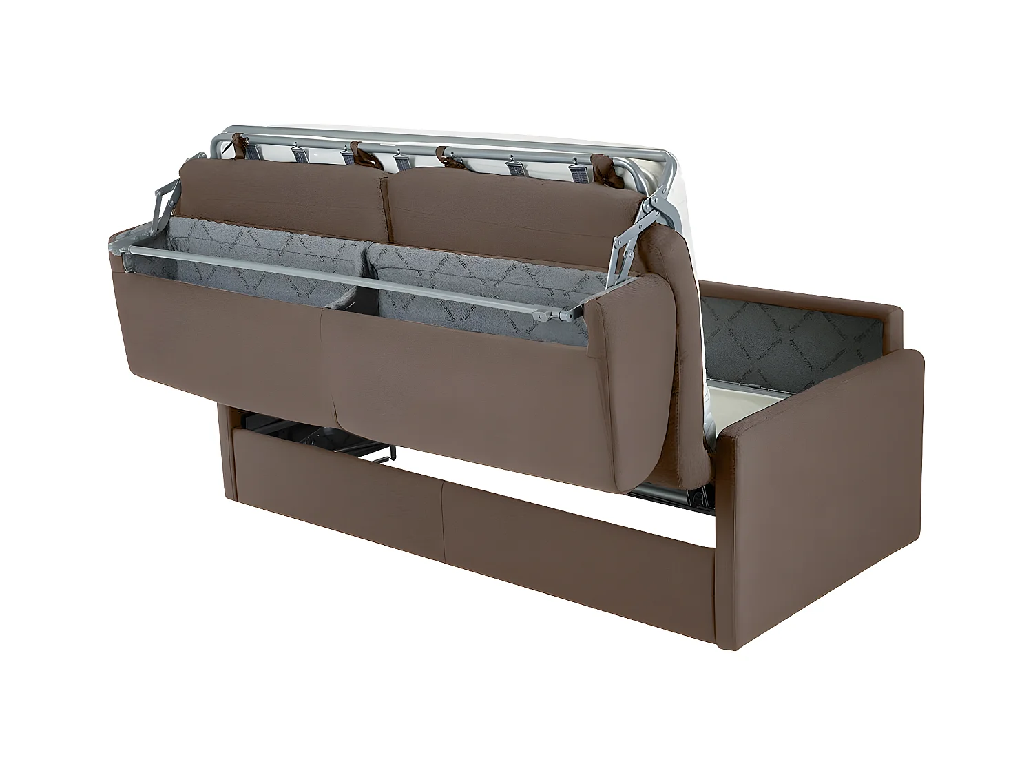 4-seters sovesofa i brunt stoff med ekspressåpning - 160 cm sengebredde - 14 cm madrass CALIFE