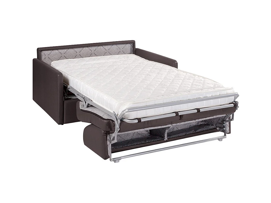 Canapé 2 places convertible express en simili marron - Couchage 120 cm - Matelas 14 cm CALIFE