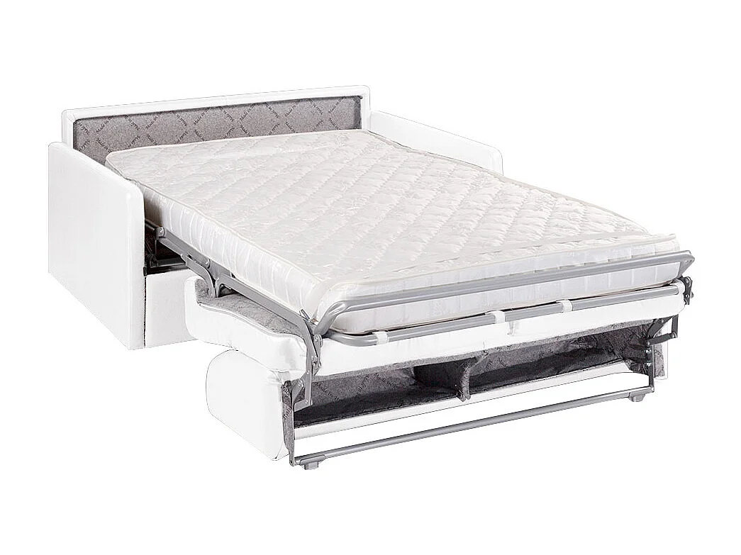 Canapé 2 places convertible express en simili blanc - Couchage 120 cm - Matelas 14 cm CALIFE
