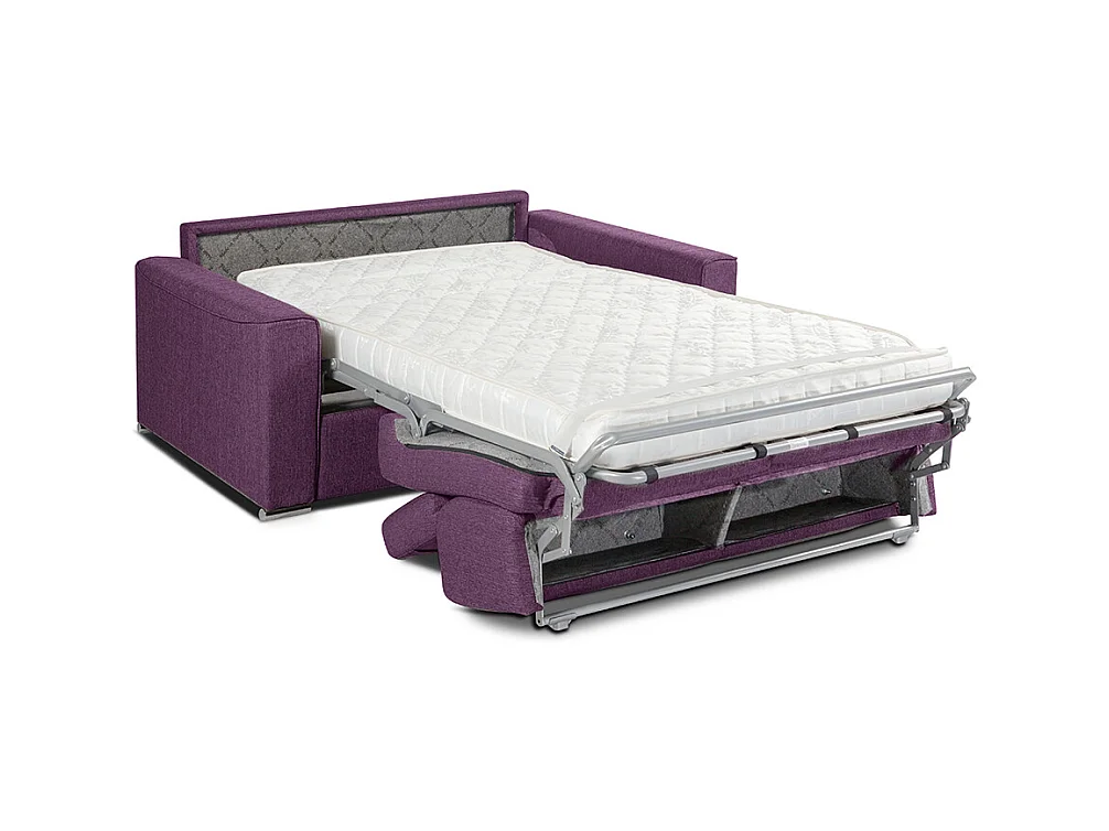 Canapé 2 places convertible express en tissu violet - Couchage 120 cm - Matelas 14 cm VIZIR