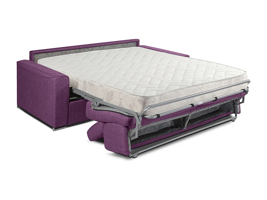 Canapé 2 places convertible express en tissu violet - Couchage 120 cm - Matelas 18 cm VIZIR