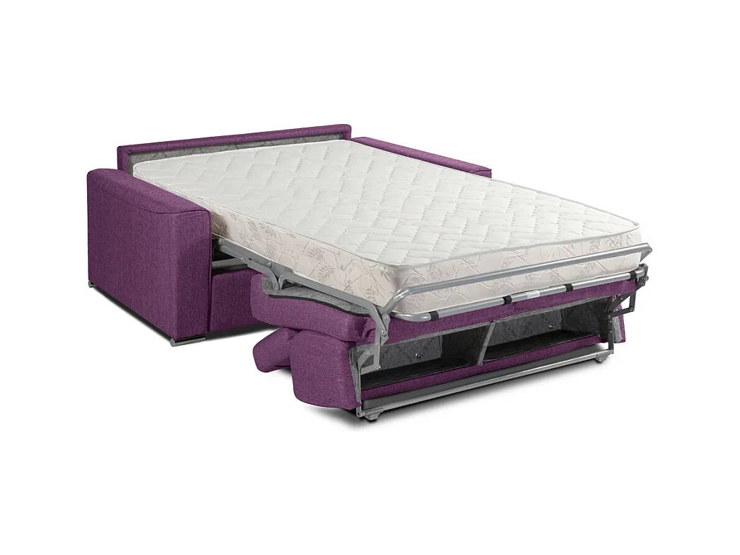 Driezits-express-bedbank VIZIR van stof - Paars - Bed 140  cm - Matras 18 cm
