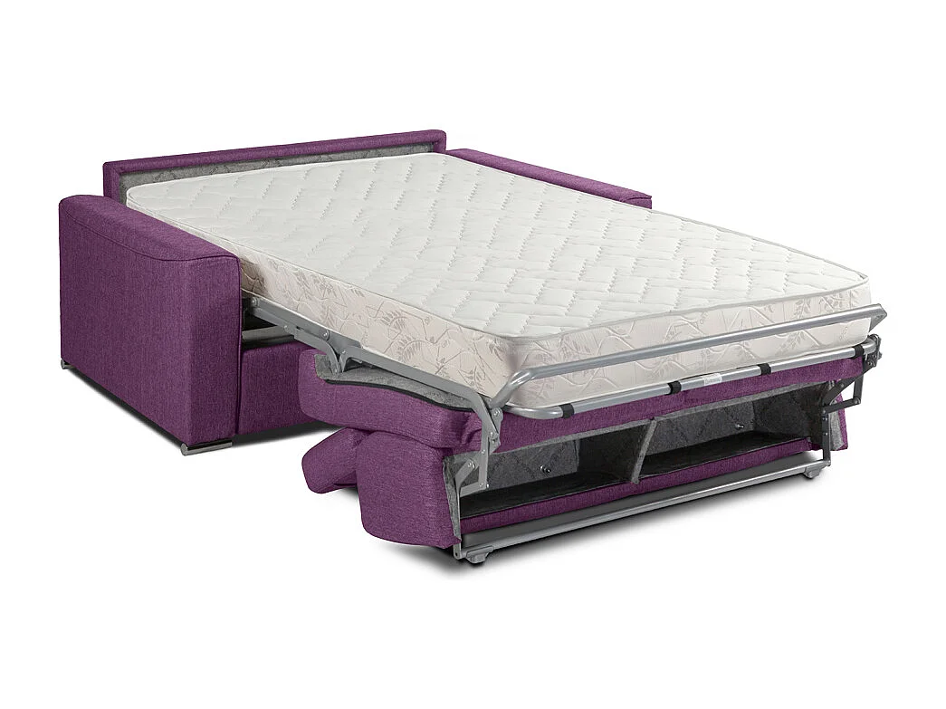 Sofá cama de 3 plazas de apertura rápida de tela VIZIR - Violeta - Cama 140 cm - Colchón de 18 cm