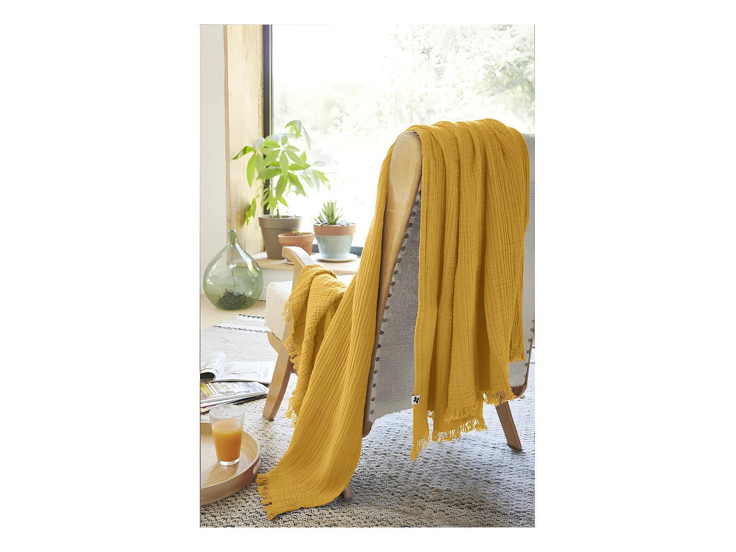 Plaid à franges "Gaïa" toutes dimensions "Gaze de Coton"